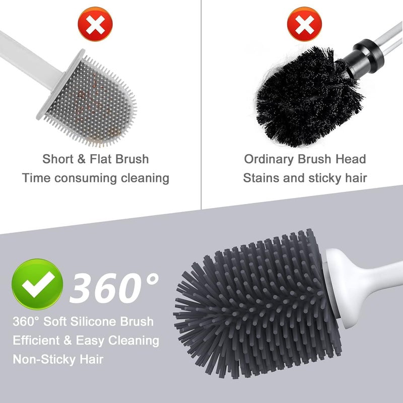 Lefree 2 Pack Silicone Toilet Bowl Brush and Holder Set with Ventilated Holder, Floor Standing & Wall Mounted Toilet Scrubber - Image 5